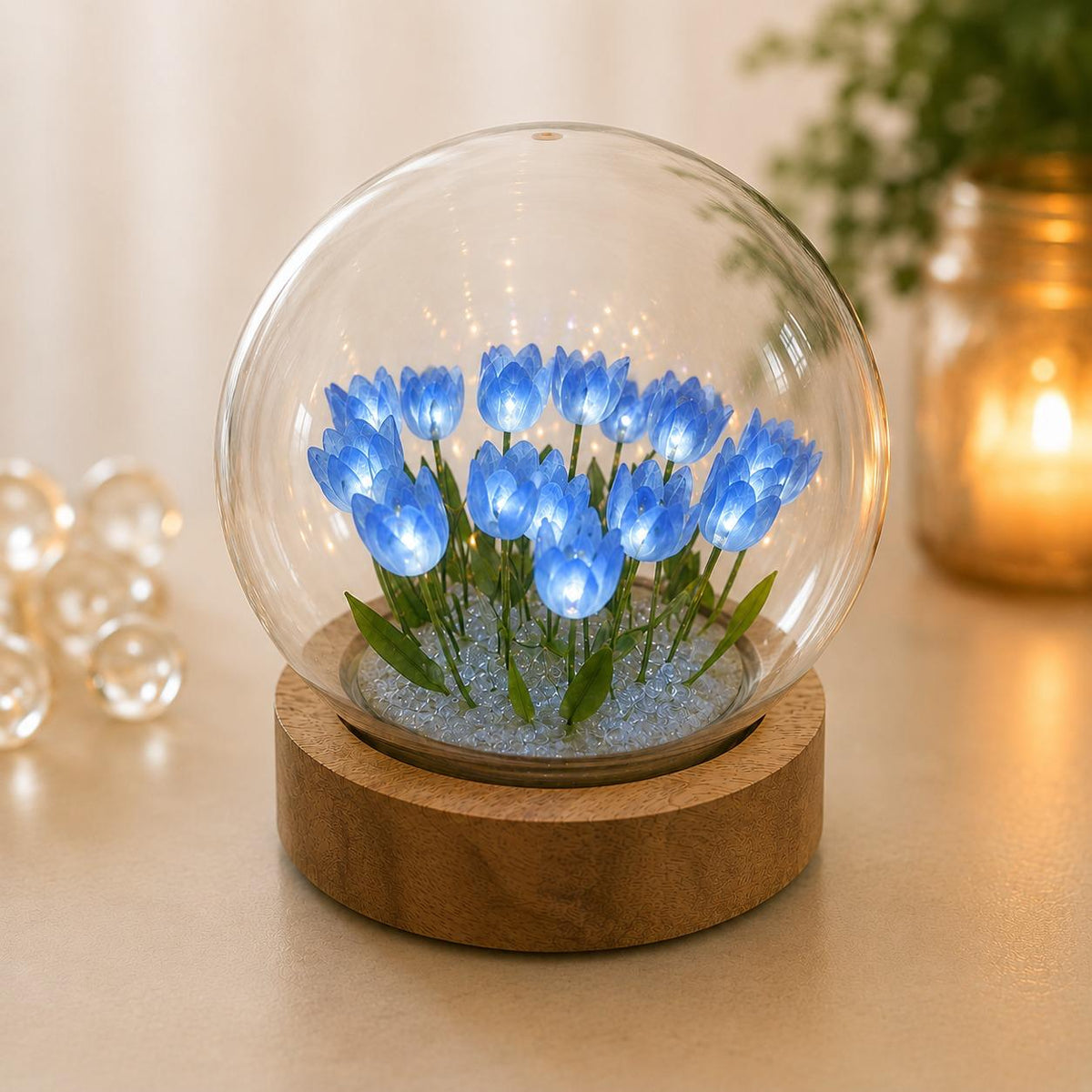 Tulipanes en cúpula de cristal  - Lampara de luces