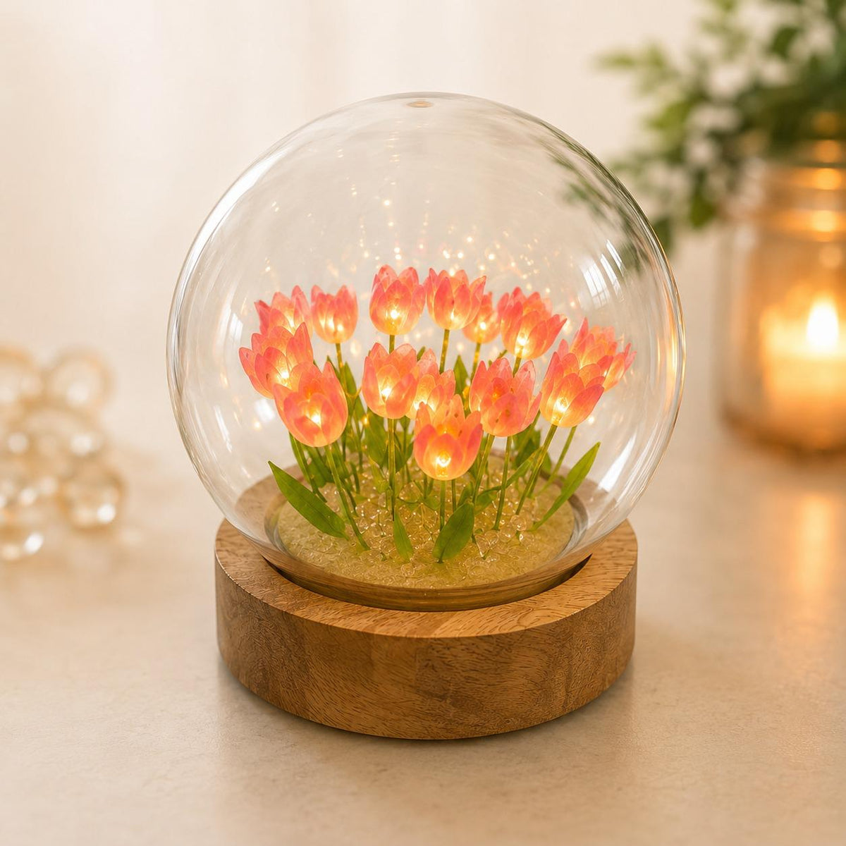 Tulipanes en cúpula de cristal  - Lampara de luces