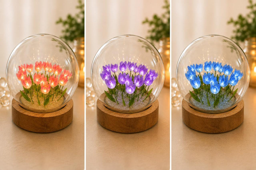 Tulipanes en cúpula de cristal  - Lampara de luces