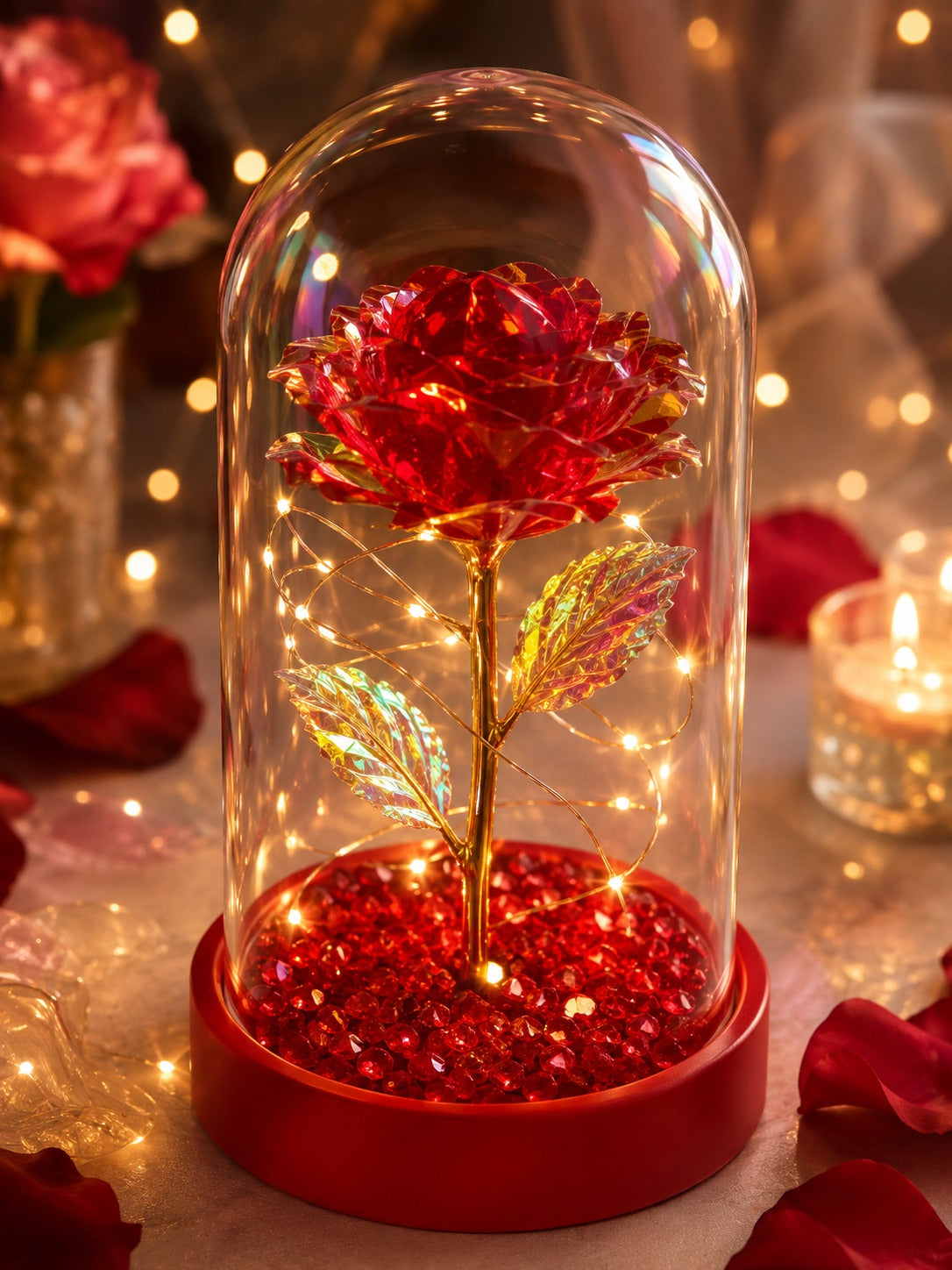 Rosas eternas cristalinas en cúpula de acrílico🌹