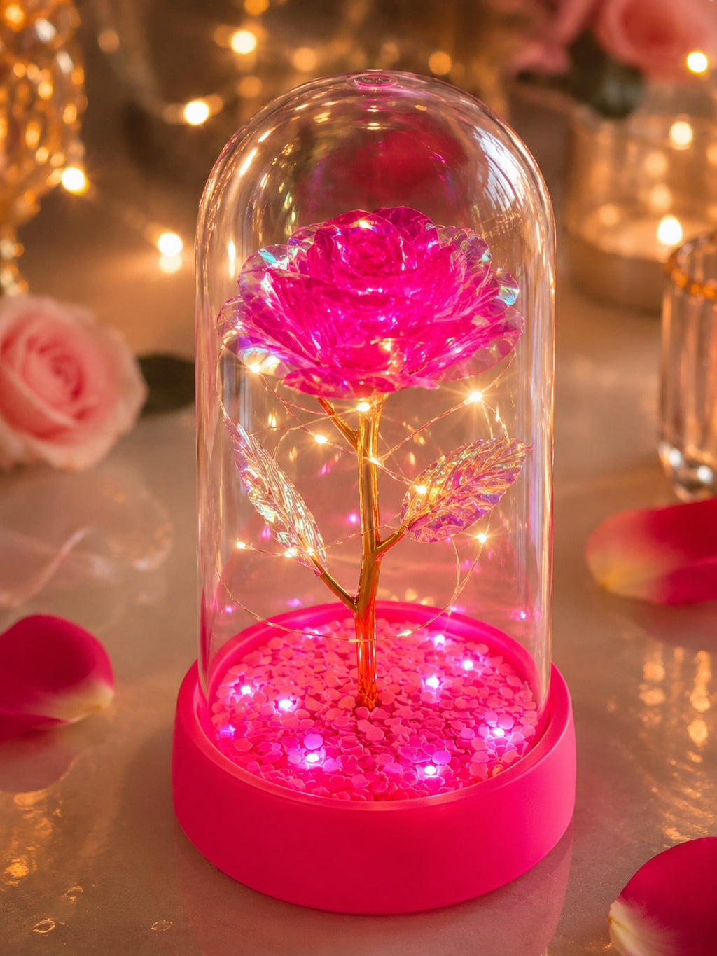 Rosas eternas cristalinas en cúpula de acrílico🌹